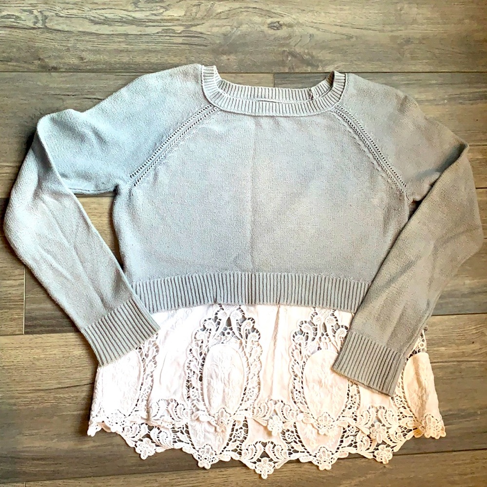 Gray and White Cropped Sweater